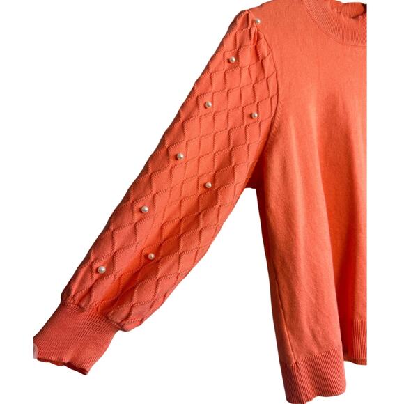 Rafiana Women’s XL Coral Long Sleeve Sweater Pearl Accent Sleeves - Picture 2 of 5